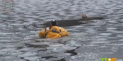 美國警員跳入冰河營救落水狗